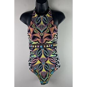 Trina Turk Swimsuit One Piece Halter Neck Colorful Size 6